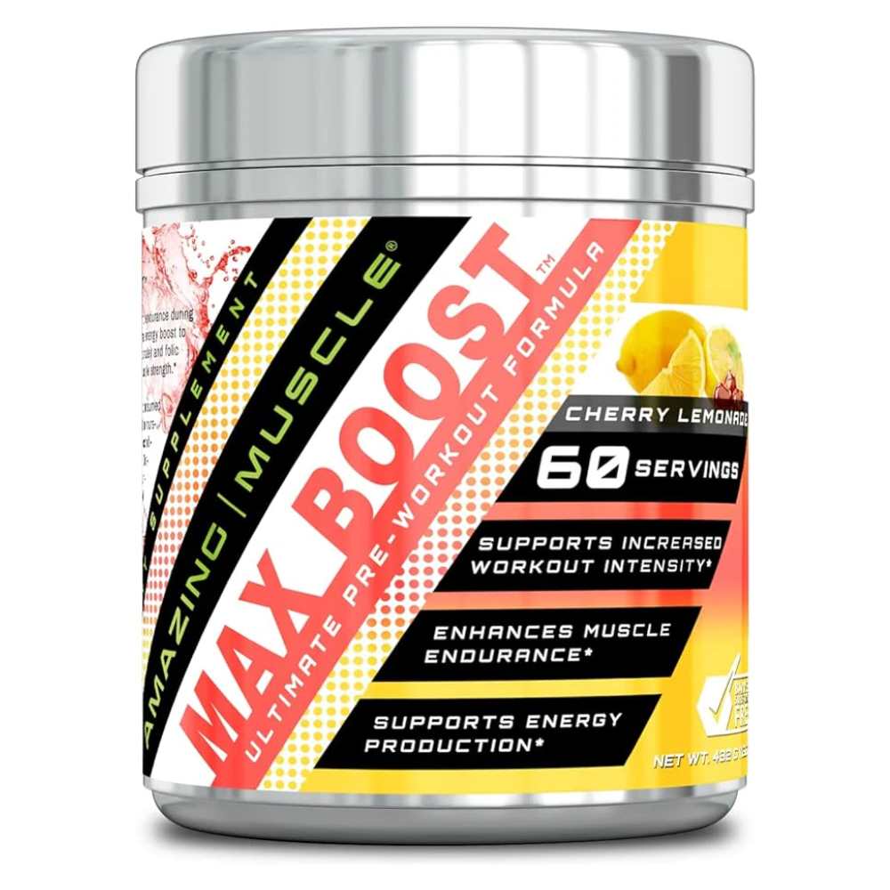 Amazing Muscle Max Boost Pre-Workout Formula Cherry Lemonade Flavor 432g