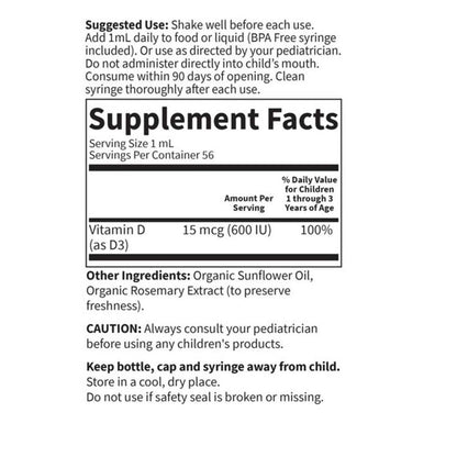 Garden of Life Baby Vitamin D3 1.9 Fl Oz (56ml) Liquid