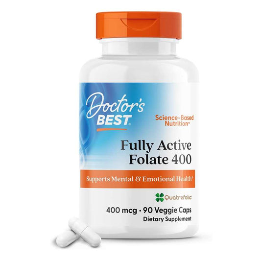 Doctor's Best Fully Active Folate 400 with Quatrefolic, 400 Mcg, 90 Veggie Caps