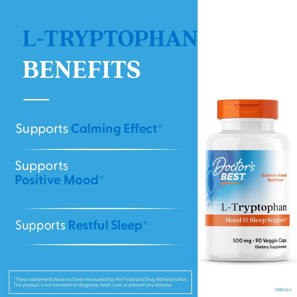 Doctor's Best L-Tryptophan with Trypto Pure, 500 Mg, 90 Veggie Caps