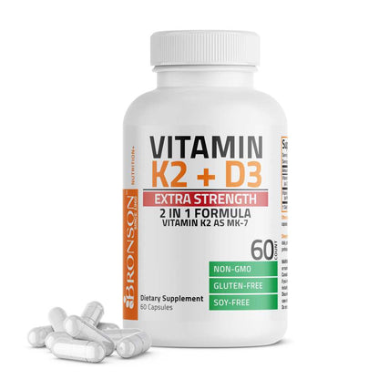 Bronson Vitamins Vitamin K2 Mk-7 Plus Vitamin D3 Extra Strength 60 Caps