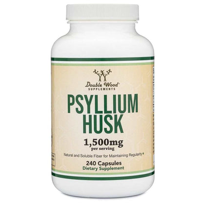 Double Wood Psyllium Husk – 1,500mg Fiber Supplement for Digestive Health | 240 Capsules