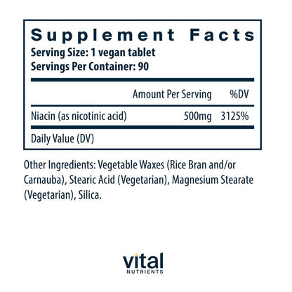 Vital Nutrients Niacin 500mg 90 Tabs
