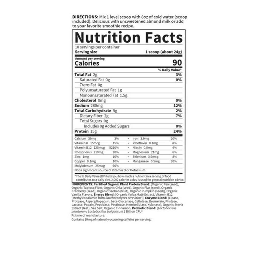 Garden of Life Organic Plant Protein Smooth Energy 8.4oz (239g) Powder