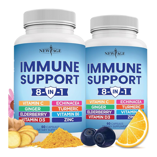 8 in 1 Immune Support Booster Supplement with Elderberry, Vitamin C and Zinc 50mg, Vitamin D 5000, Turmeric Curcumin & Ginger, B6, Echinacea By NewAge