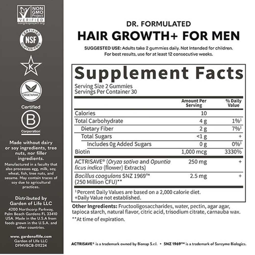 Garden of Life Dr. Formulated Hair Growth 60 Gummies for Men