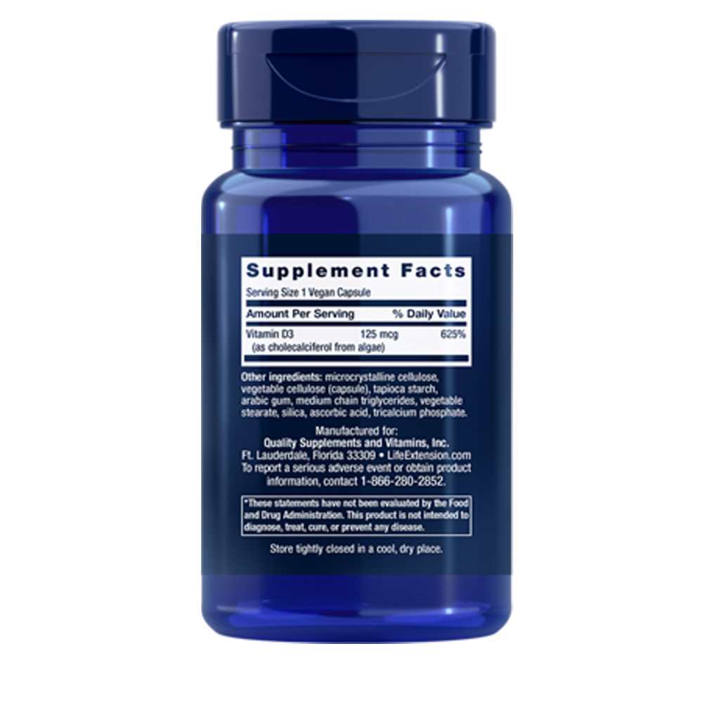 Life Extension Vegan Vitamin D3 125 Mcg (5000 Iu), 60 Vegan Capsules
