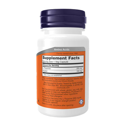 Now Foods L-Theanine 200 Mg – Double Strength Stress Relief – 60 Veg Capsules