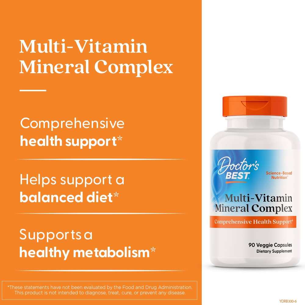 Doctors Best Multi-Vitamin Mineral Complex, Comprehensive Health Support,90 Veggie Capsules