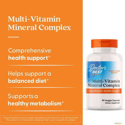 Doctors Best Multi-Vitamin Mineral Complex, Comprehensive Health Support,90 Veggie Capsules