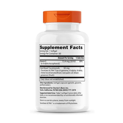 Doctor's Best Vitamin E Tocotrienols 50mg Softgels 60 Count