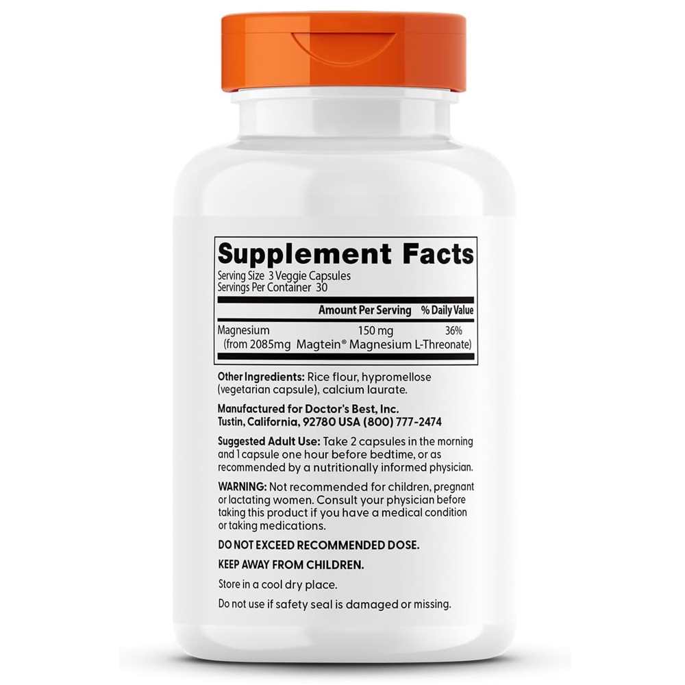 Doctor's Best Brain Magnesium with Magtein, 150 Mg per Serving, 90 Veggie Caps