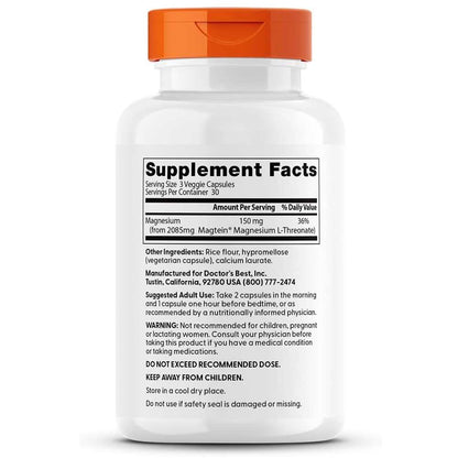 Doctor's Best Brain Magnesium with Magtein, 150 Mg per Serving, 90 Veggie Caps