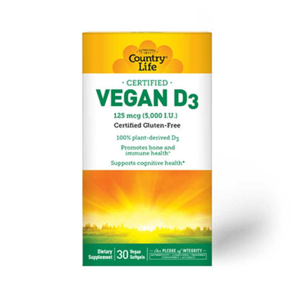 Country Life Vitamins Vegan D3 30 Softgels