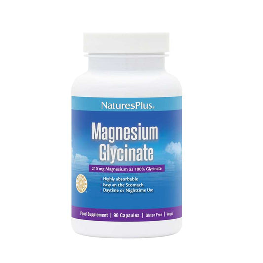 Natures Plus Magnesium Glycinate 210mg – Highly Absorbable & Gentle on Stomach | 90 Capsules