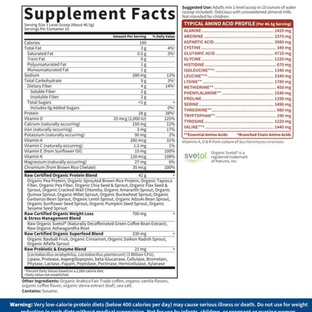 Garden of Life Raw Organic Fit Protein Coffee 16.4oz (465g) Powder