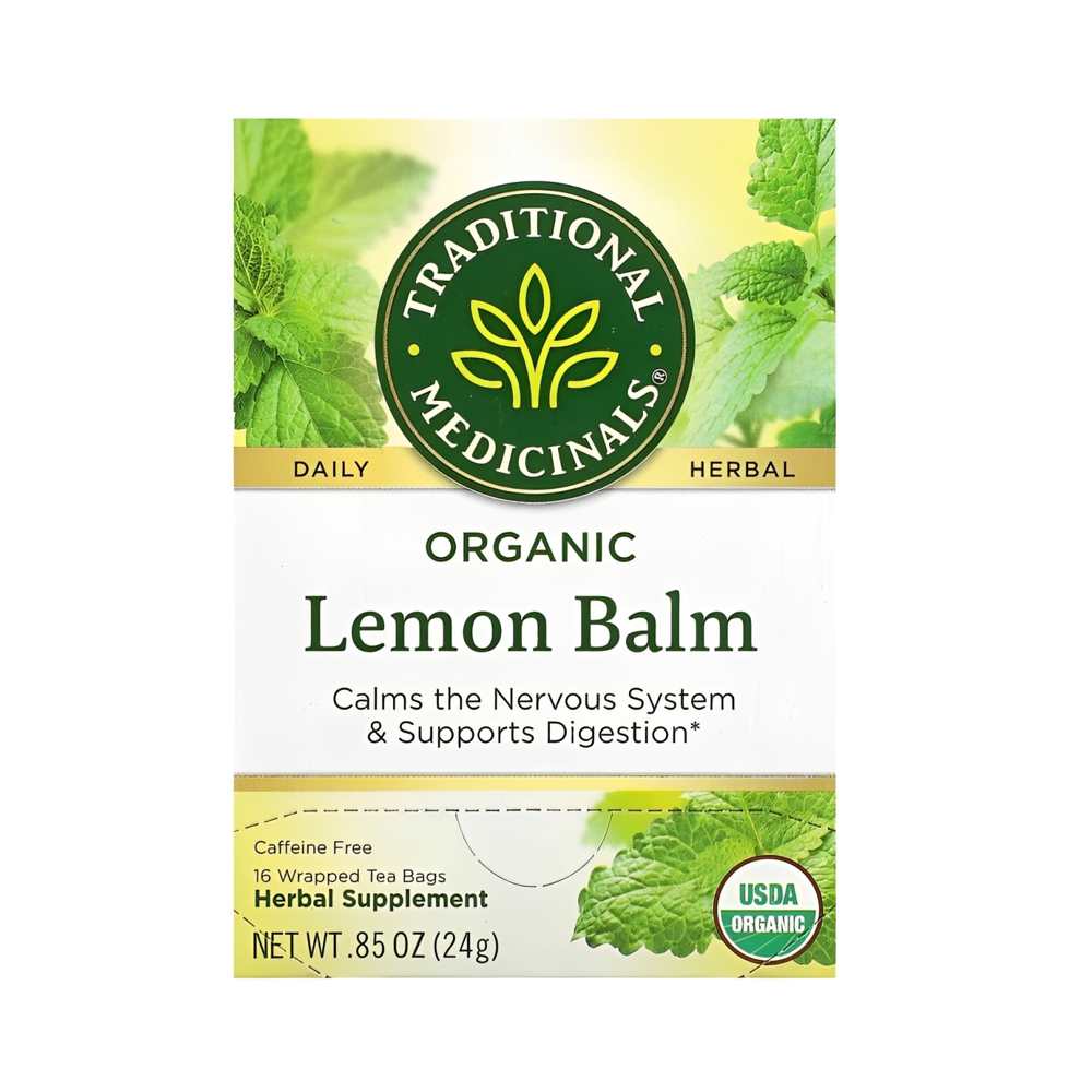 Traditional Medicinals Organic Lemon Balm Tea – Caffeine-Free Herbal Relaxation (16 Tea Bags, 0.85 Oz)