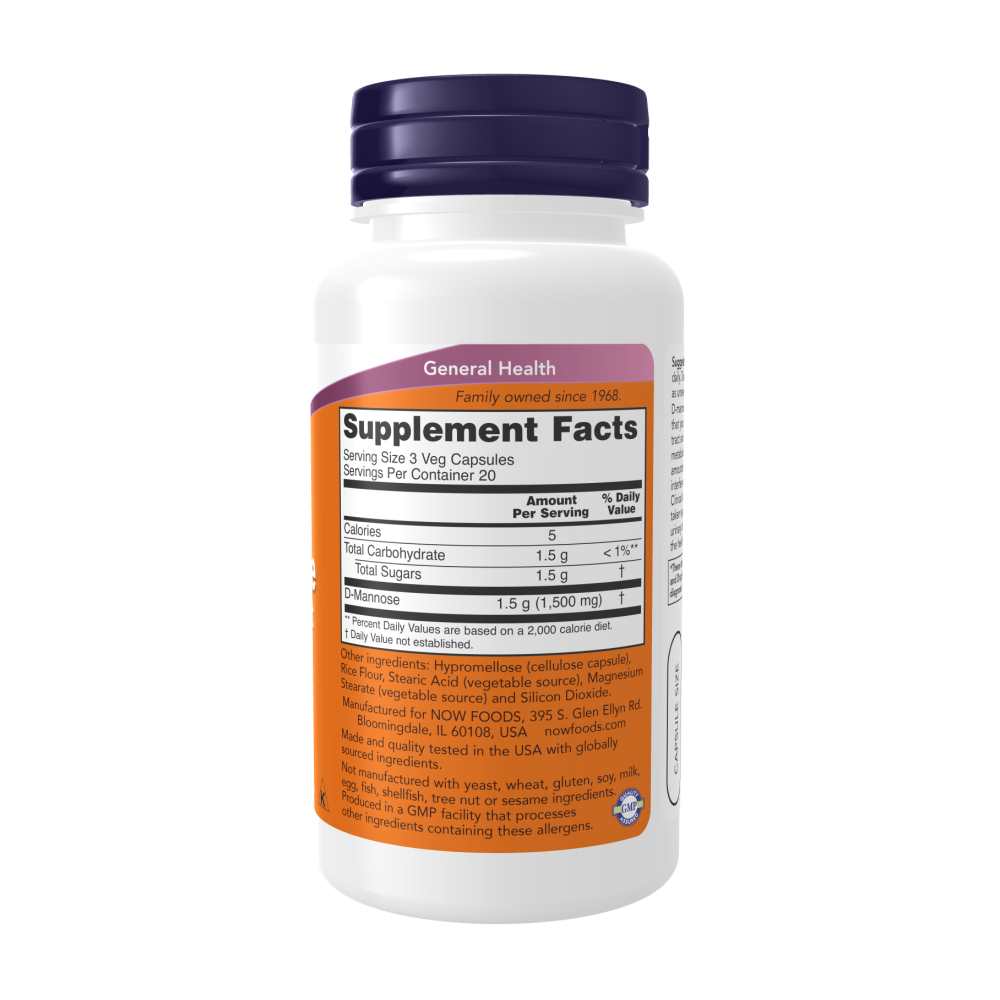 Now Foods D-Mannose 500 Mg – Urinary Tract Support & Bladder Cleanse Formula – 60 Veg Capsules