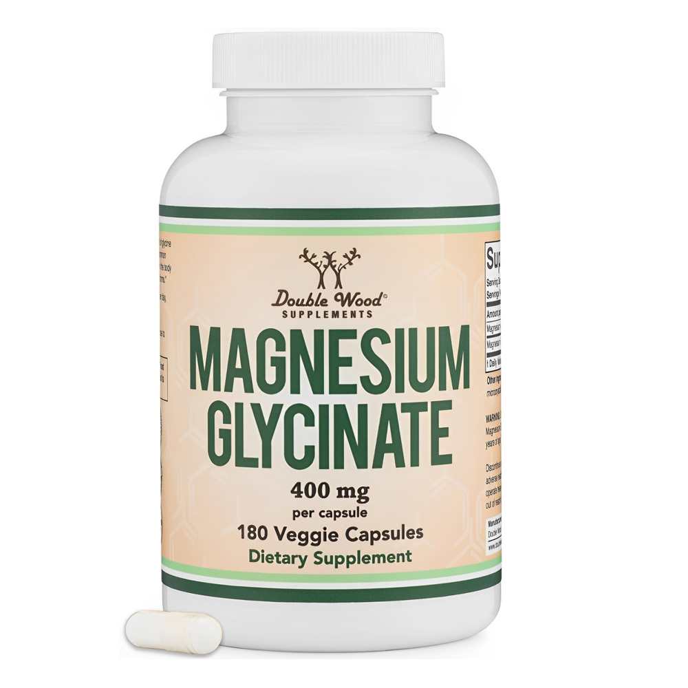 Double Wood Supplements Magnesium Glycinate 400mg High-Absorption Magnesium | 180 Veggie Capsules | Dietary Supplement