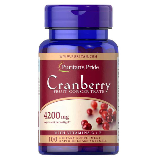 Puritan's Pride Cranberry Fruit Concentrate 4200mg with Vitamin C & E – 100 Rapid Release Softgels