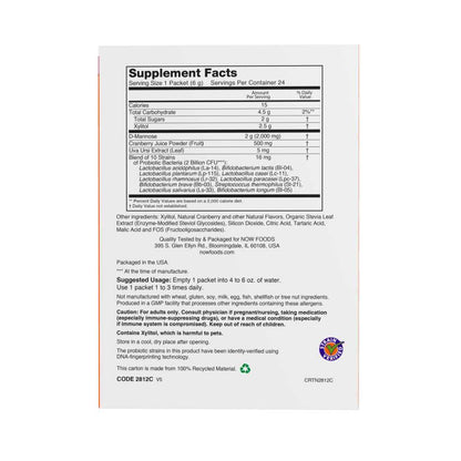 Now Foods Cranberry Mannose + Probiotics – Urinary Tract & Microbial Balance Support with 10 Probiotic Strains – 24 Packets / 144 G – Vegan