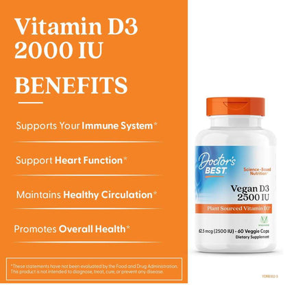 Doctor's Best Vegan D3 with Vitashine D3 2500 Iu Veggie Caps 60 Count