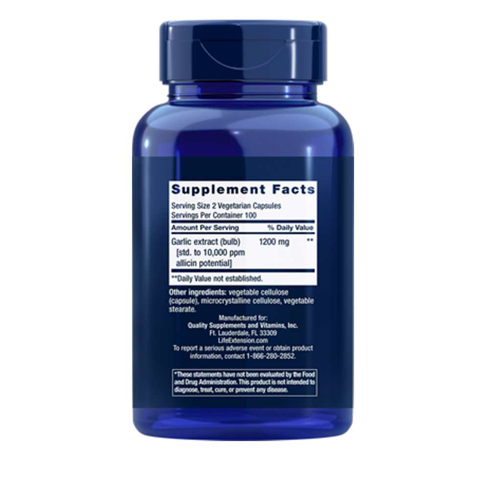 Life Extension Optimized Garlic Standardized Garlic Capsules 200 Vegetarian Capsules