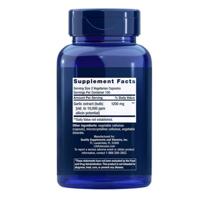 Life Extension Optimized Garlic Standardized Garlic Capsules 200 Vegetarian Capsules