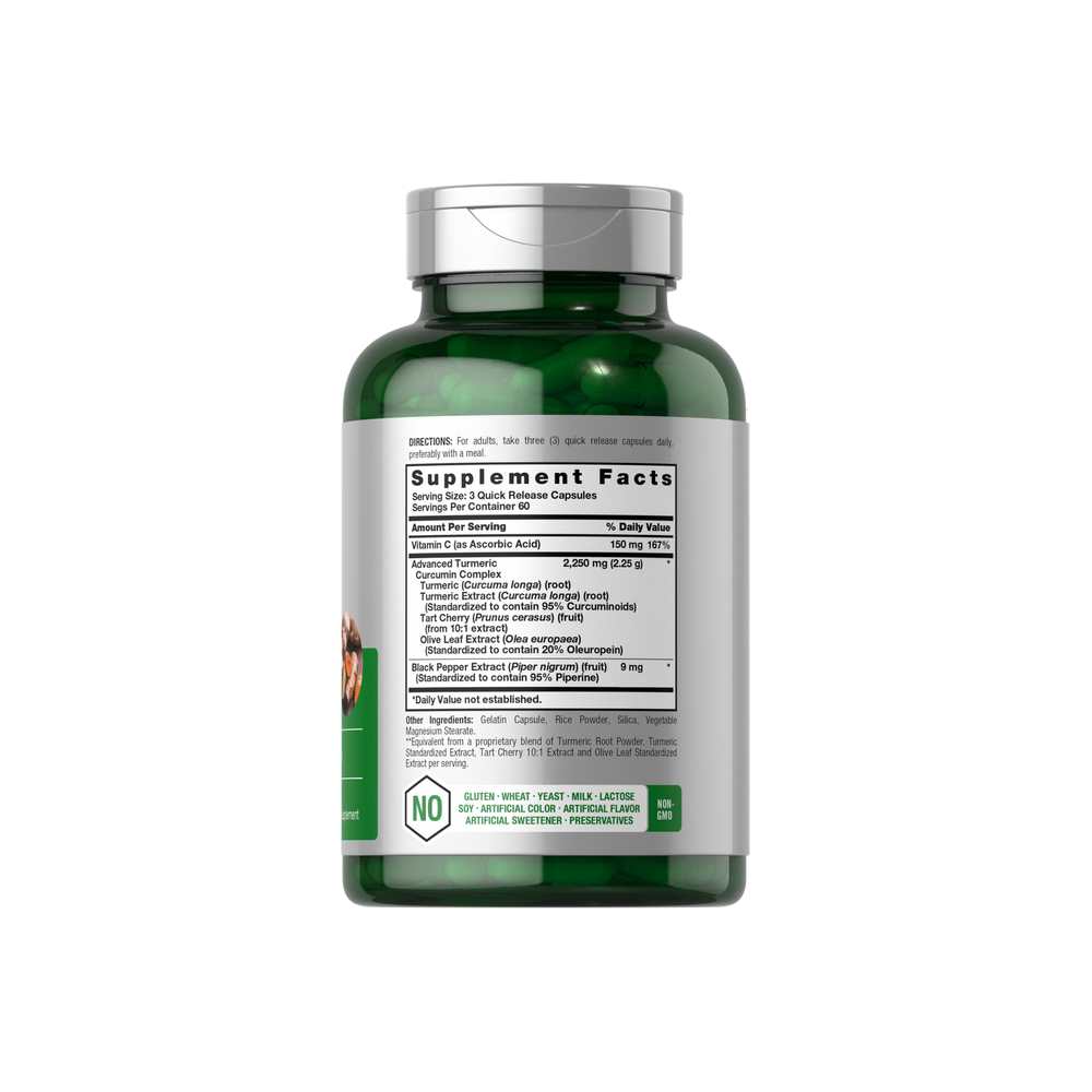 Horbäach Turmeric Curcumin with Black Pepper 2250mg per Serving | 180 Capsules