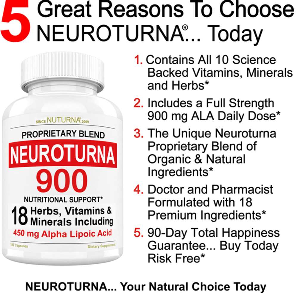 Nuturna Neuroturna 900 – 18-Ingredient Nerve & Brain Support Formula with 450mg Alpha Lipoic Acid | 180 Capsules