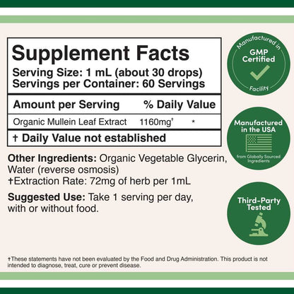 Double Wood Organic Mullein Leaf – Liquid Herbal Lung Cleanse & Support | 60m L