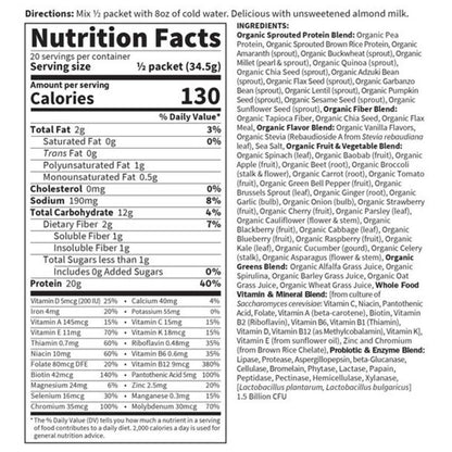 Garden of Life Raw Organic Meal Shake & Meal Replacement Vanilla 10 Packets 2.4 Oz (69g) Powder