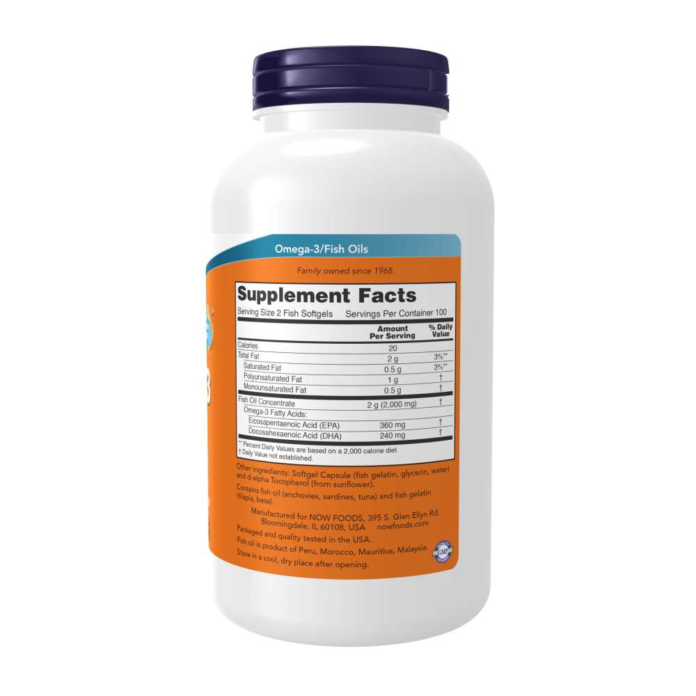 Now Foods Omega-3 Fish Oil 1,000 Mg – 180 Epa / 120 Dha – Cardiovascular & Brain Support – 200 Softgels
