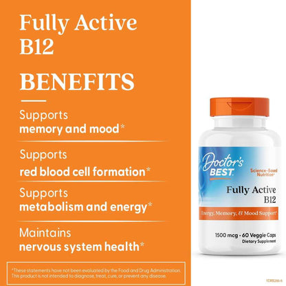 Doctor's Best Fully Active B12, 1,500 Mcg, 60 Veggie Caps
