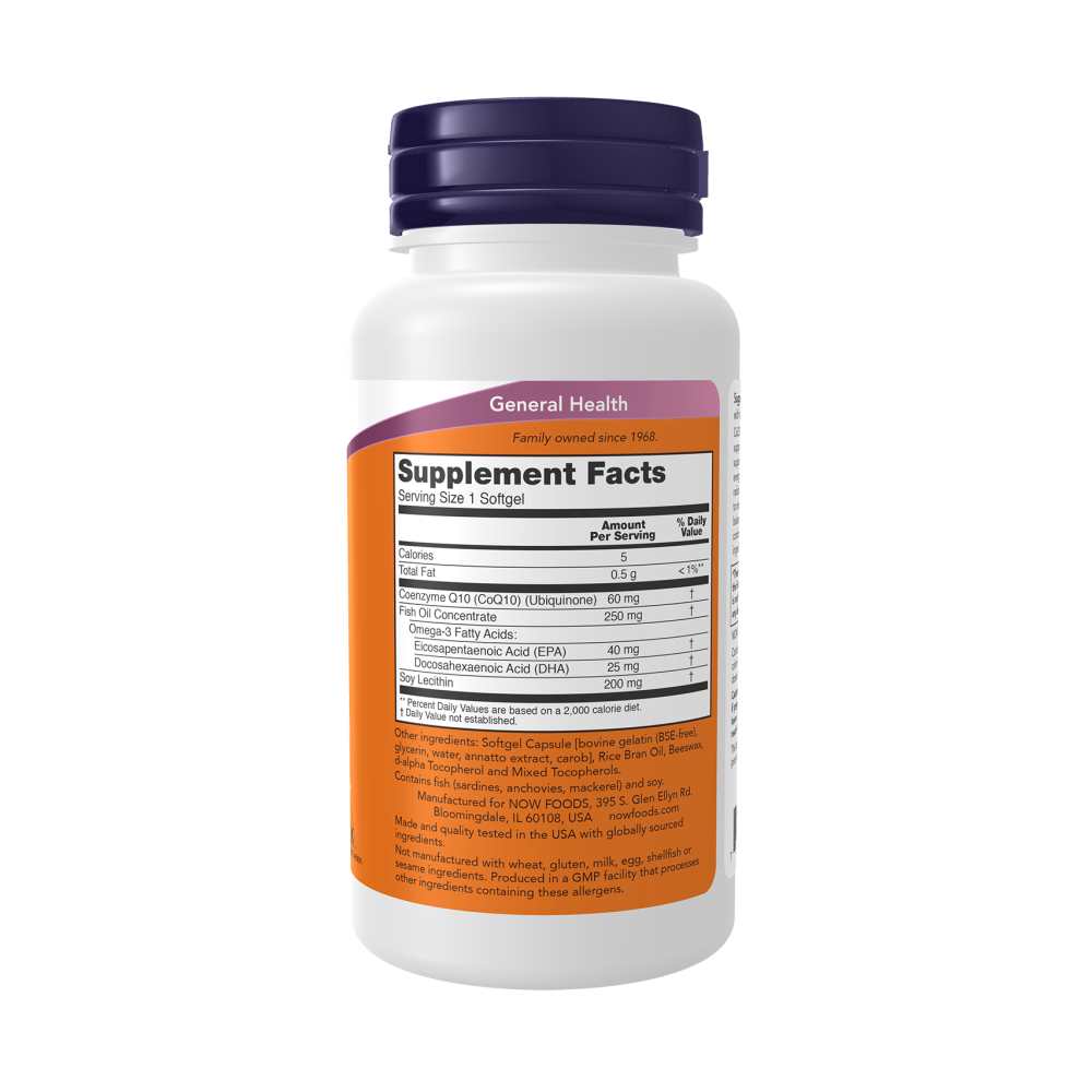 Now Foods Co Q10 60 Mg with Fish Oil – Cardiovascular & Energy Support – 60 Softgels