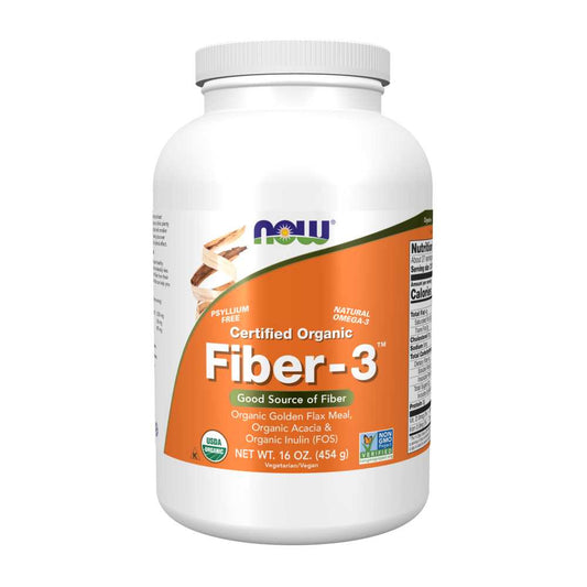 Now Foods Fiber-3 Powder – Certified Organic Soluble Fiber with Fos – 16 Oz (454 G)