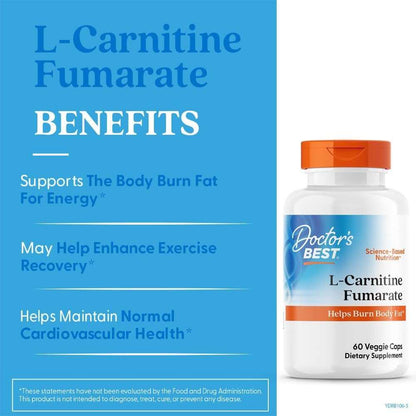 Doctor's Best L-Carnitine Fumarate with Biosint Carnitines, 855 Mg, 60 Veggie Caps