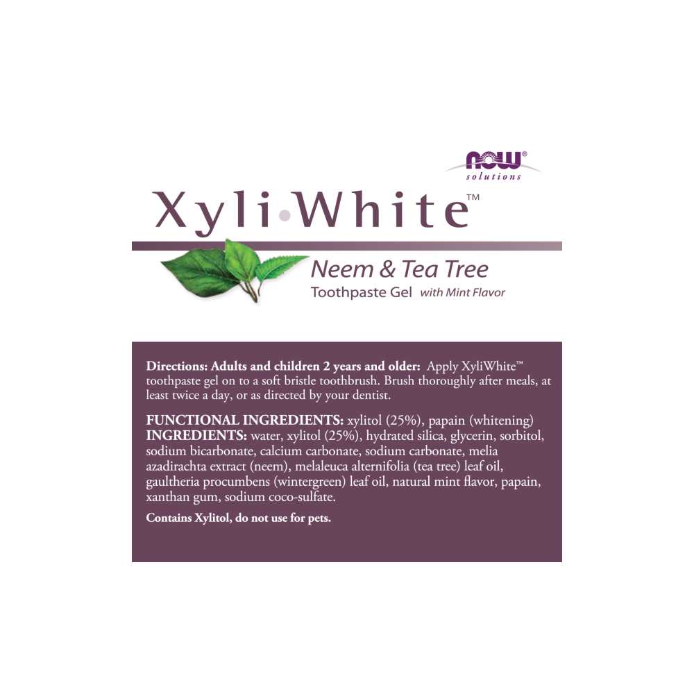 Now Foods Xyli White™ Neem & Tea Tree Toothpaste Gel – Fluoride-Free with Xylitol – Natural Whitening Toothpaste – 181 G