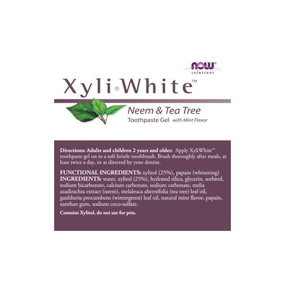 Now Foods Xyli White™ Neem & Tea Tree Toothpaste Gel – Fluoride-Free with Xylitol – Natural Whitening Toothpaste – 181 G