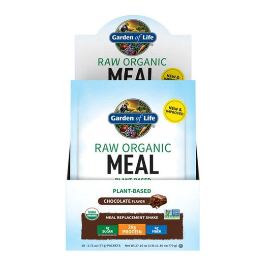 Garden of Life Raw Organic Meal Shake & Meal Replacement Chocolate 10 Packets 2.6 Oz (73g) Powder