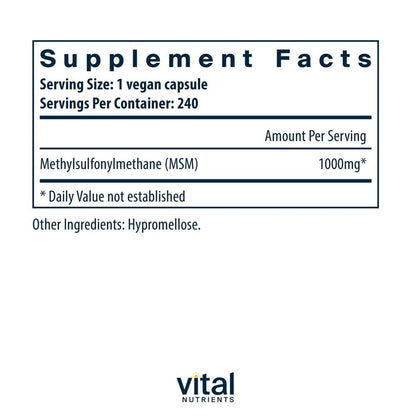 Vital Nutrients Msm 1000mg 240 Caps