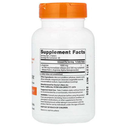Doctor's Best, L-Arginine, 120 Bilayer Tablets