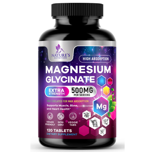 Magnesium Glycinate 500MG - High Absorption Magnesium Tablets By Nature's Nutrition