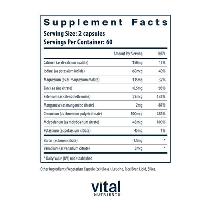 Vital Nutrients Multi-Minerals Citrate/malate Formula (no Copper or Iron) 120 Caps