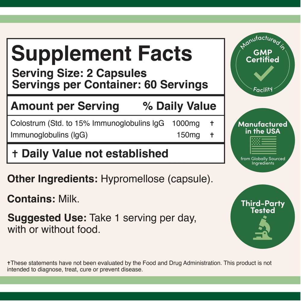 Double Wood Colostrum – 1,000 Mg – 120 Capsules