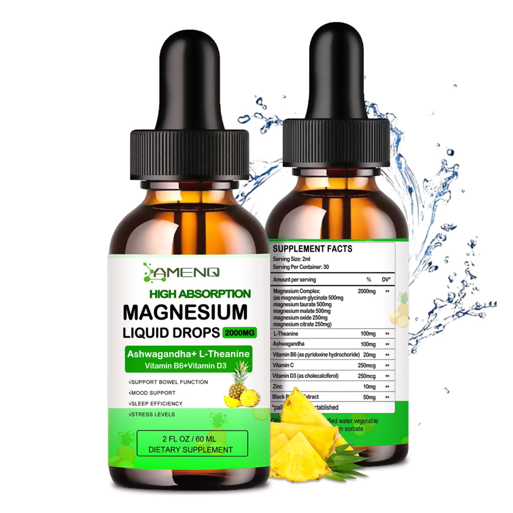 High Absorption Magnesium Liquid Drops 2000 Mg Ashwagandha+ L-Theanine Vitamin B6+vitamin D3 By AMENQ