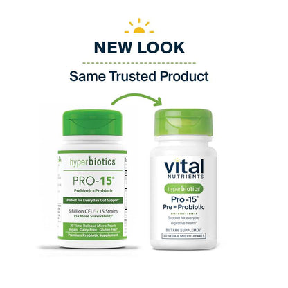 Vital Nutrients Hyperbiotics Pro-15® Pre + Probiotic 30 Vegan Micro-Pearls