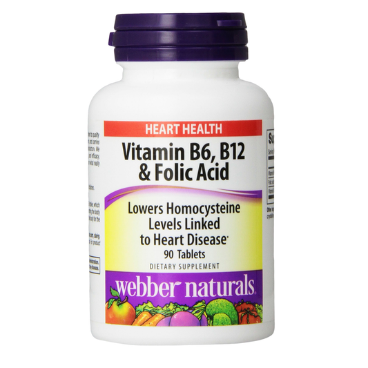 Folic Acid + Vitamin B6 + Vitamin B12 By Webber Naturals - Lowers Levels To Heart Disease