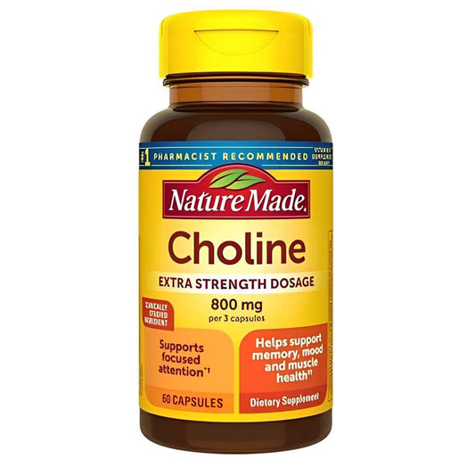 Nature Made Choline Extra Strength 800mg – Memory, Mood & Muscle Support, 60 Capsules