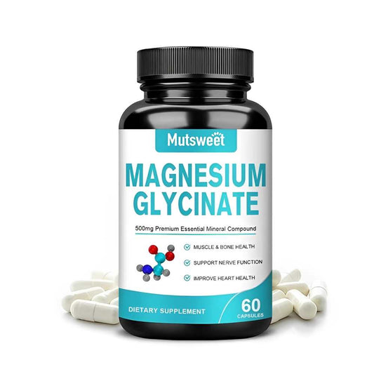 Mutsweet Magnesium Glycinate 500mg – Premium Essential Mineral for Muscle, Bone & Heart Health | 60 Capsules